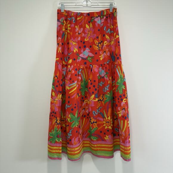 Maison d’Amelie Paris Colorful Tropical Linen Boho Peasant Maxi Midi Skirt Sz S - Picture 8 of 8